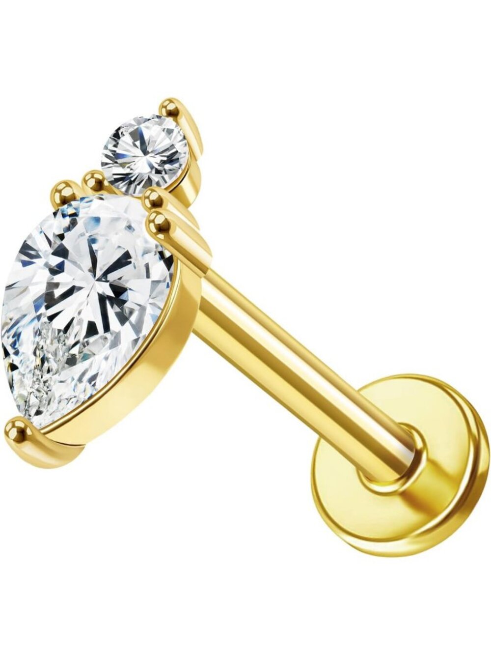 14K Gold Threadless Cartilage Earring Studs, 6mm/8mm Flat Back Tragus Labret